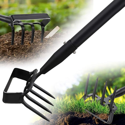 Hoe Garden Tool - 2 in 1 Stirrup Action Hoe & Rake,Heavy Duty Weeding & Cultivating Tool,Adjustable Long Handle (36”-74”),Sharp Carbon Steel Blade for Effortless Gardening