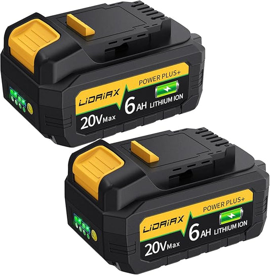100% True Capacity Replacement for Dewalt 20V Max Battery, Automotive Power Cell for Dewalt 20v Battery, V0 Highest Grade Fireproof Case, Longer Runtime - 6.0AH, 2 Pack