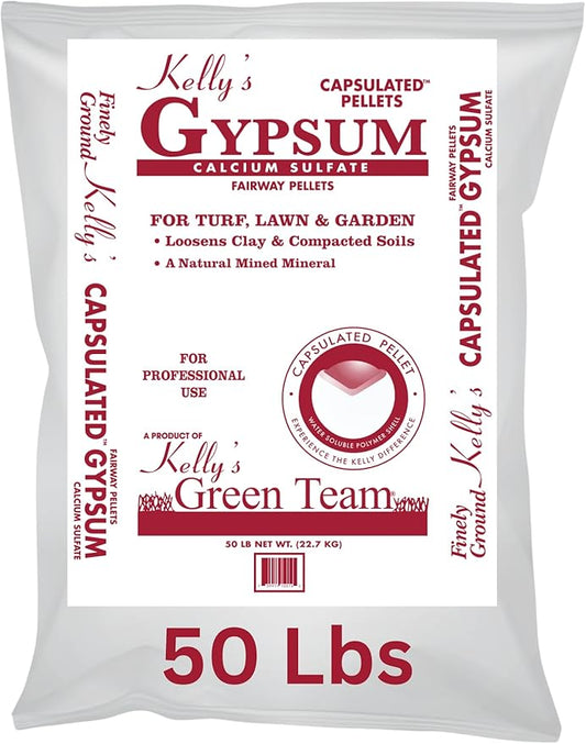 Kelly's Gypsum Calcium Sulfate Capsulated Pellets - Transform Your Soil with Gypsum Soil Conditioner - 50lb Bag (Fairway Pellets, 1)