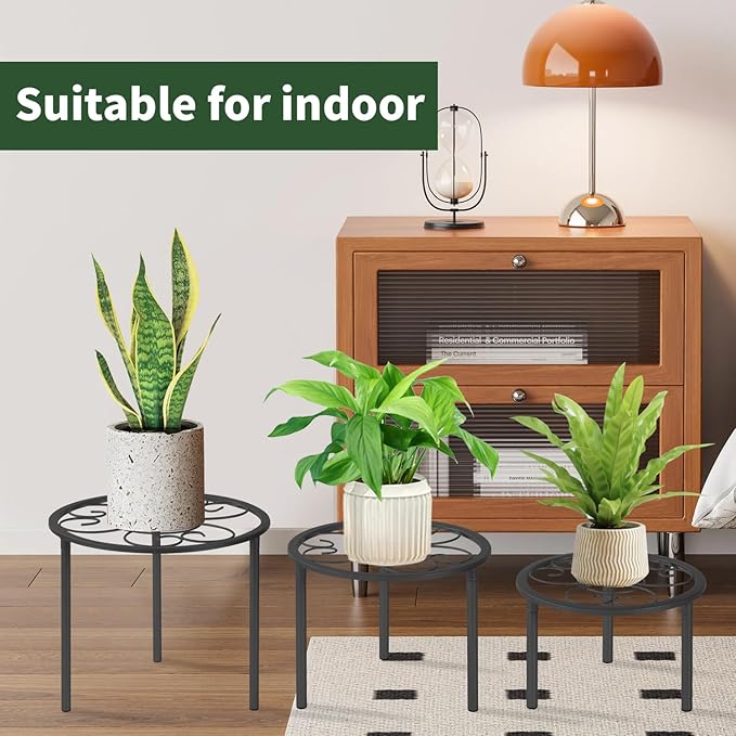 5-piece set of metal plant potted flower racks, heavy-duty flower pot plant racks of different sizes, iron flower racks, suitable for indoor and outdoor home decoration (Black)