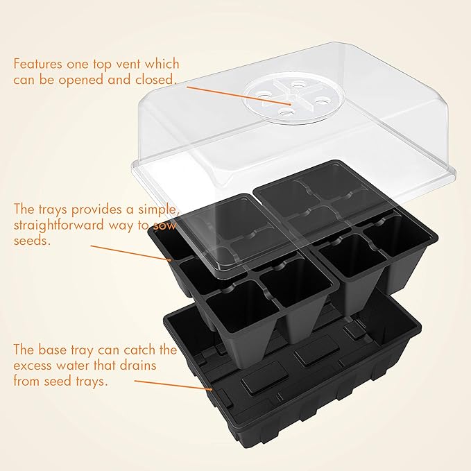 Gardzen 20 Pack Seed Starting Tray, Plant Germination Trays, Seed Starter Kit with Adjustable Humidity Vented Dome, Plant Growing Kit 6.6" x 4.5", Total 240-Cell, Black