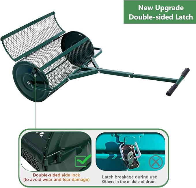Peat Moss Spreaders for Lawns Compost Spreader Roller 24 Inch Heavy Duty Metal Mesh Dirt Topsoil Spreader for Planting Seeding Garden (24"/42"-50" L, Green)