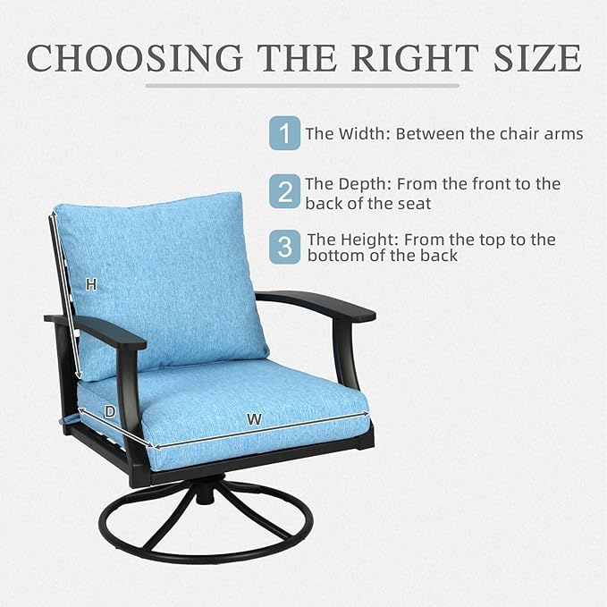 Aoodor 24" x 24" Patio Deep Seat Cushion Set, Water Resistant & Fade Resistant Outdoor Furniture Cushions with Adjustable Straps for Patio, Deck, Garden, Set of 2, Lake Blue