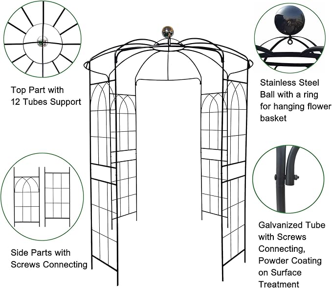 Metal Gazebo Birdcage Shape, Garden Trellis Arbor Arch for Climbing Plants Stand Rack Pergola Pavilion French Style Wedding Decoration Lawn Vines Roses, 81.3''W x 114.2'' H