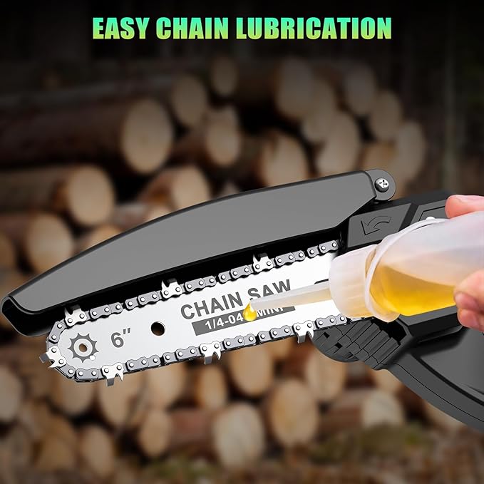 Mini Chainsaw Cordless, 6 inch Electric Chain Saw, Gardening Tool Saw for Wood/Tree Cutting, Garden & Household Use Stocking Stuffers Gift for Men Dad Husband(2 Batteries)