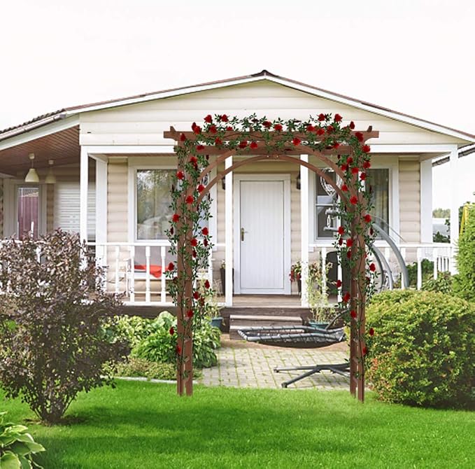 Outvita 7 Ft Wooden Garden Arbor Arch, Fir Wood Arbour Trellis, Pergola Archway for Wedding Ceremony Decoration Pergola Plant Climbing Rose Vines Lawn Courtyard Patio Dark Brown