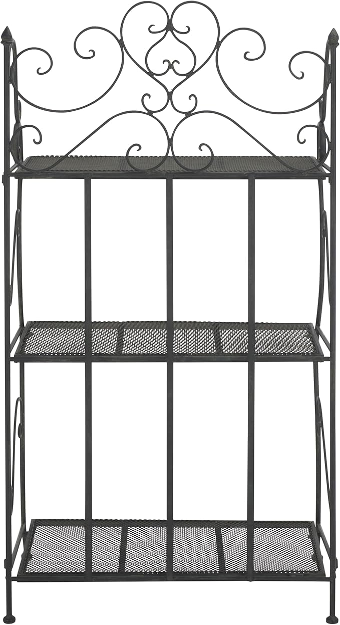 SAFAVIEH Outdoor Collection Torus Victorian Scroll Antique Black 3-Tier Shelf (Fully Assembled)