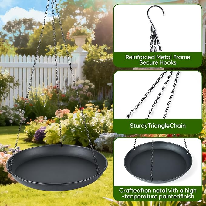 Plant Hanger Indoor Outdoor, 2-Pack Black Metal Hanging Plant Shelf & Window Planter Basket with 9.8/11.8 Inch Trays - Heavy Duty Plant