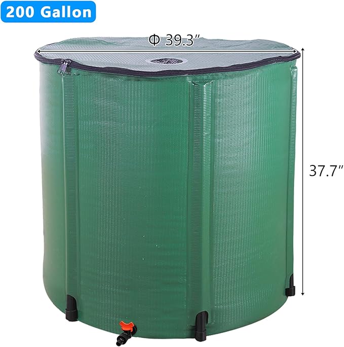Collapsible Rain Barrel, 200 Gallon Portable Rainwater Collection System, Rain Catcher Barrel, Water Storage Tank with Spigots and Overflow Kit, Rain Water Barrel Collector for Garden, Green