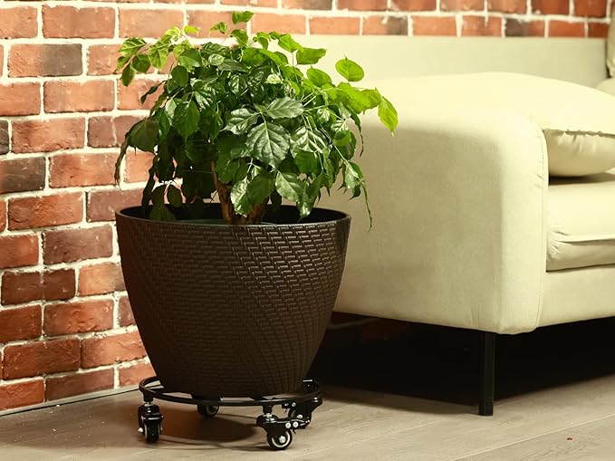 2 Packs Large Metal Plant Caddy with Wheels 13.6" Rolling Plant Stands Heavy-Duty Wrought Iron Plant Dolly Plant Rollers Planter Mover with Metal Casters, Strong Load Capacity