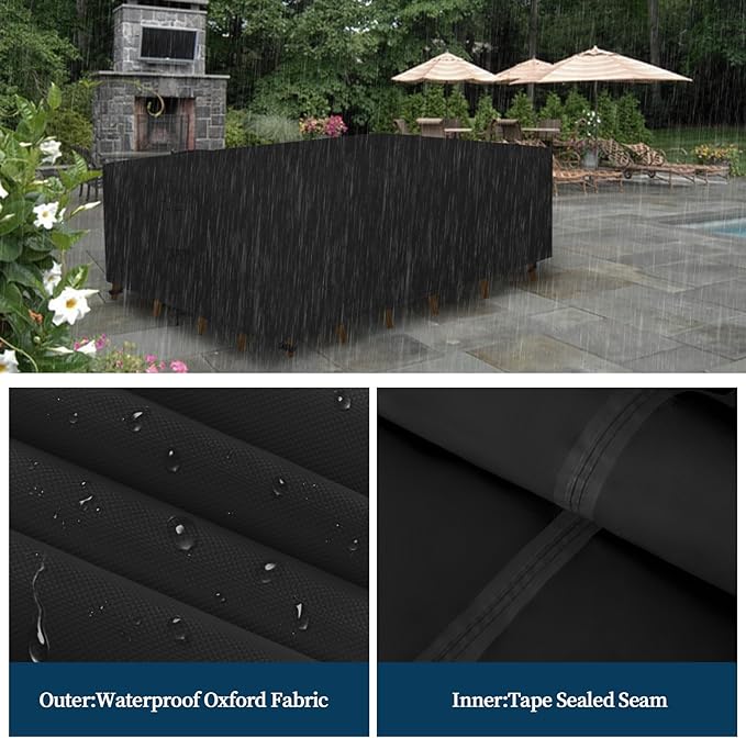 Easy-Going Square Patio Furniture Cover Waterproof Outdoor Dining Table and Chair Cover Anti-UV Outside Sectional Sofa Set Covers (84" L x 84" W x 28" H, Black)