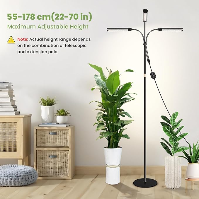 Large Plant Lights for Indoor growing 24V, 660nm-Enhanced Full Spectrum, LM281B+ LED Grow Light, Plant Light with Timer & Dimming, Adjustable Height 22–70in, 9.8in Base, 28W, 560μmol/s/m²@6in