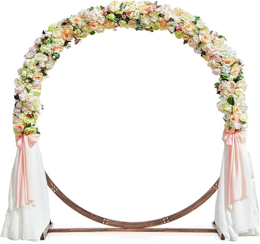 S AFSTAR 7.4FT Round Wedding Arch Wooden, Flower Balloon Arch Stand W/Triangular-Shaped Base, 4 U-Shaped Stakes, Indoor Outdoor Boho Decor Round Arch Backdrop Stand for Wedding Ceremony Party