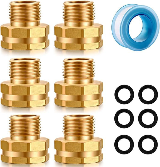 Garden Hose Connector Adapter,3/4" GHT female and 1/2" NPT male Connectors, Brass Repair Fittings, for female Hose to male Hose (6 Pack)
