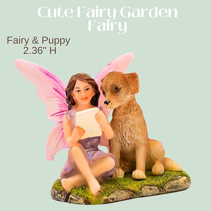 PRETMANNS Fairy Garden Fairies – Cute Accessories for Indoor or Outdoor Miniature Garden – Figurine Sofia with Puppy – 1 Item