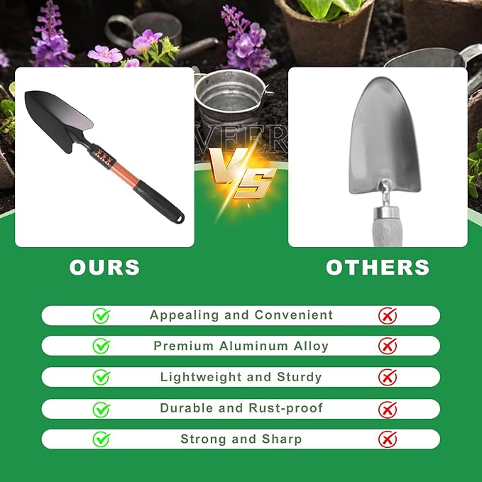 Garden Tool Set, 4 Pack Gardening Tools, Stainless Steel Heavy Duty Hand Cultivator, Hoes, Shovel, for Planting Weeding Digging, Gardening Gifts for Women, Red