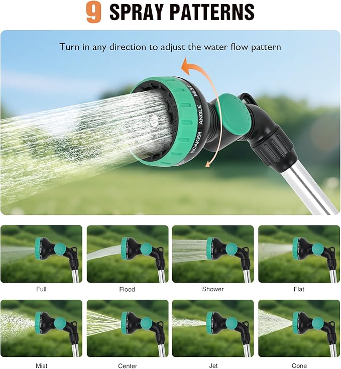 Yesker Watering Wand for Garden Hose, 35 Inch, 9 Spray Patterns, Adjustable Water Sprayer with Pivoting Head, Garden Hose Nozzle with Thumb Flow Control, Ideal for Water Hanging Baskets and Shrubs