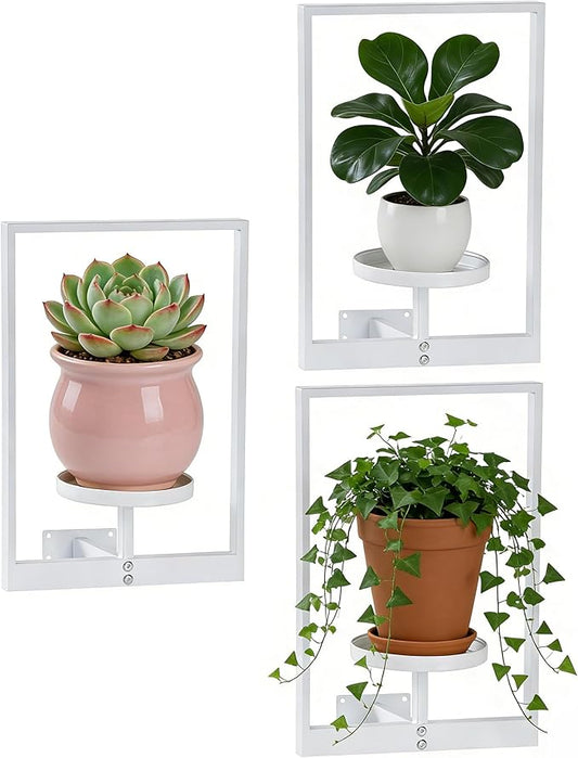 3-piece set of metal plant potted flower racks, heavy-duty flower pot plant racks of different sizes, iron flower racks, suitable for indoor and outdoor home decoration (Wall Planters - White - 3pcs)