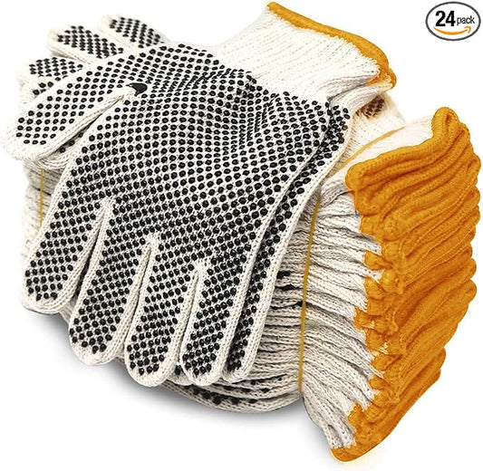 Evridwear Cotton Polyester String Knit Shell Safety Protection Work Gloves for Painter Mechanic Industrial Warehouse Gardening Construction Men & Women 12 Pairs, With Two Side dots, S Size