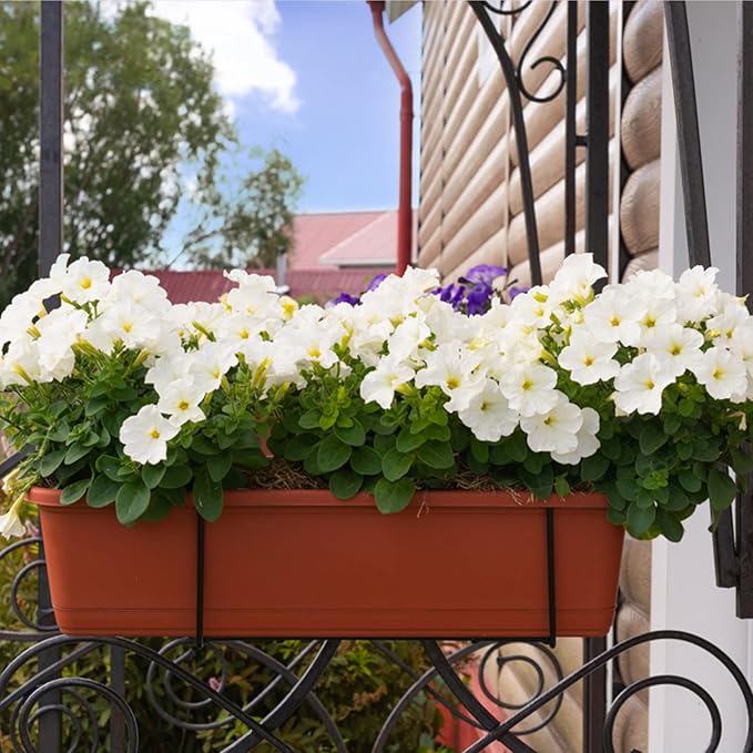 HOXHA Window Box Planter, 6 Pack 17inch Plastic Vegetable Flower Planter Boxes with Tray, Indoor Outdoor Flower Pots for Windowsill, Patio, Porch, Garden Balcony, Brick Red