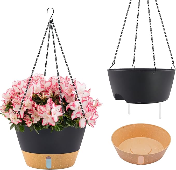 ZMTECH 12 Inch Hanging Planters for Indoor, 2 Pack Self Watering Plant Pot for Outdoor Garden Porch, Large Hanging Baskets with Visible Water Level and Chain(12Inch, Gray)