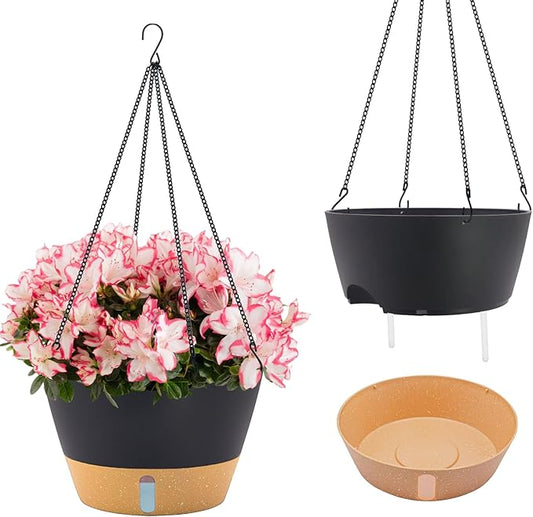 ZMTECH 12 Inch Hanging Planters for Indoor, 2 Pack Self Watering Plant Pot for Outdoor Garden Porch, Large Hanging Baskets with Visible Water Level and Chain(12Inch, Gray)