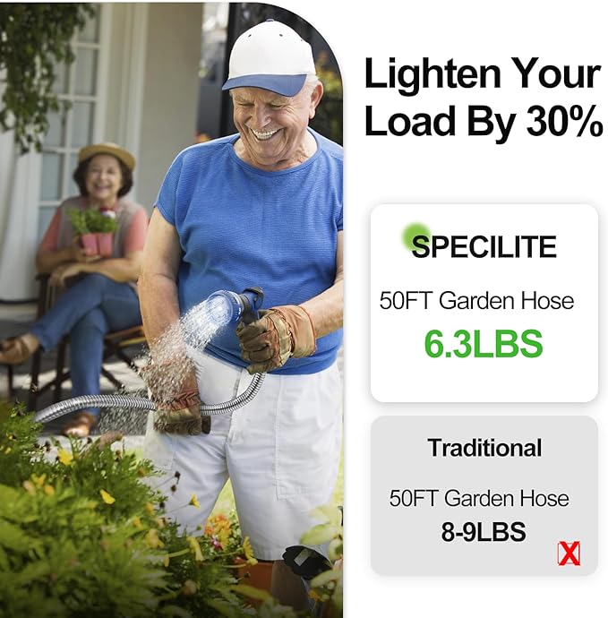 SPECILITE 150ft 304 Stainless Steel Garden Hose Metal, Heavy Duty Water Pipe with Nozzles for Yard, Outdoor - Flexible, Never Kink & Tangle, Puncture Resistant (Sliver)