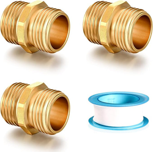 Garden Hose Connector Adapter,3/4" GHT Double male Connectors, Brass Repair Fittings with Dual for Male to Male Adapter (3 Pack)