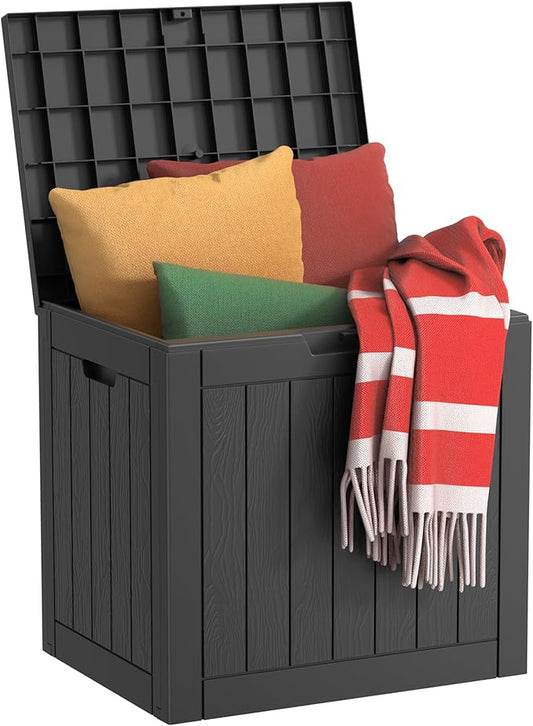 30 Gallon Waterproof Resin Deck Box, UV Resistant Outdoor Storage for Garden, Patio, Porch, Delivery,Striped Black