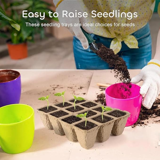 GROWNEER 432 Cells Peat Pots Seed Starter Trays 36 Packs Biodegradable Seedling Pots Germination Trays Organic Plant Starter Kit with 15 Pcs Plant Labels