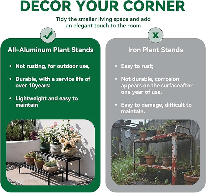 Metal Plant Stand, Rust-proof Aluminum Display Rack, Plants Display Stands Decoration Racks for Living Room Garden Balcony Patio (Black, 41.3Inch Low)