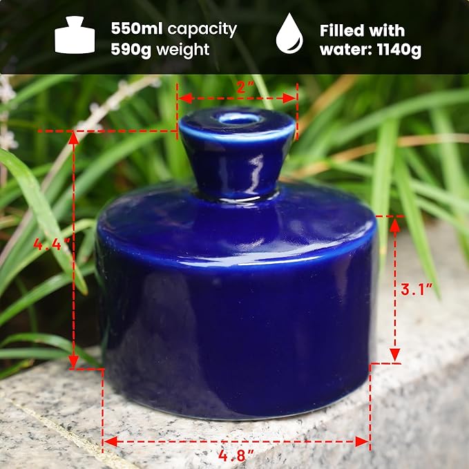 Watering Bell Thumb Pot Thumb Watering Cans Ornamental Plant Thumb Watering Hand-Painted Ceramic vase Ceramic Watering Bell Decor Indoor Outdoor House Warming Gifts(Deep Blue 19 fl oz)