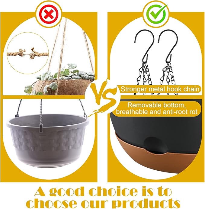 Remerry 6 Pcs 11.2 Inch Hanging Planters Hanging Plant Basket for Indoor Outdoor Plants Set Plastic Hanging Flower Pot with Drainage Holes and Removable Trays for Home Garden (White Gray Green)