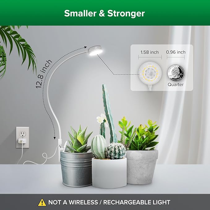 SANSI Grow Lights for Indoor Plants, ETL Listed Pot Clip LED Plant Lights for Indoor Growing, Full Spectrum, 4-Level Dimmable, Auto On Off 3 6 12 Hrs Timer for Small Plants, Garden White 5V 2-Pack