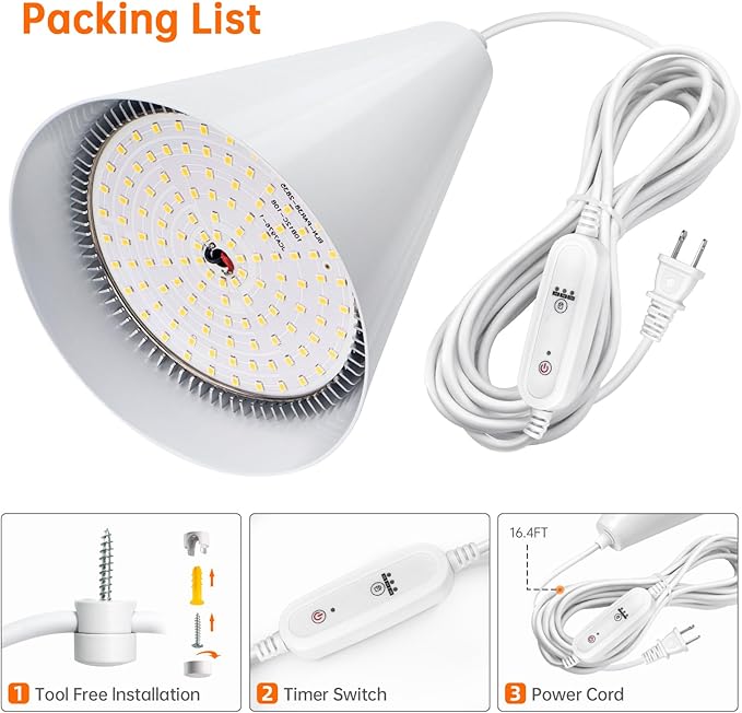 Bstrip Hanging Grow Light, 25W Full Spectrum Plant Lights for Indoor Plants, 16.4FT Power Cord, 5000K with Timer Function