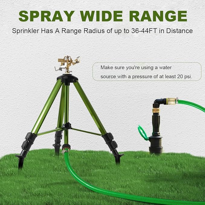 THUNDERBAY Impact Sprinkler on Tripod Base, Heavy-Duty sprinklers Provide 360-degree Spray Coverage Large Yard Garden Lawn Areas, 3/4 Inch Connector Extension Legs Flip Locks with Brass Head, 2 Pack
