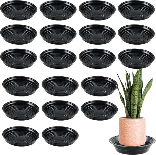 20 Packs 6 Inches Small Black Plant Saucers for Indoor Outdoor Use Heavy Duty Plastic Plant Trays for Planter Bulk Flower Pot Drip Trays to Catch Water, 4 to 20 Inch