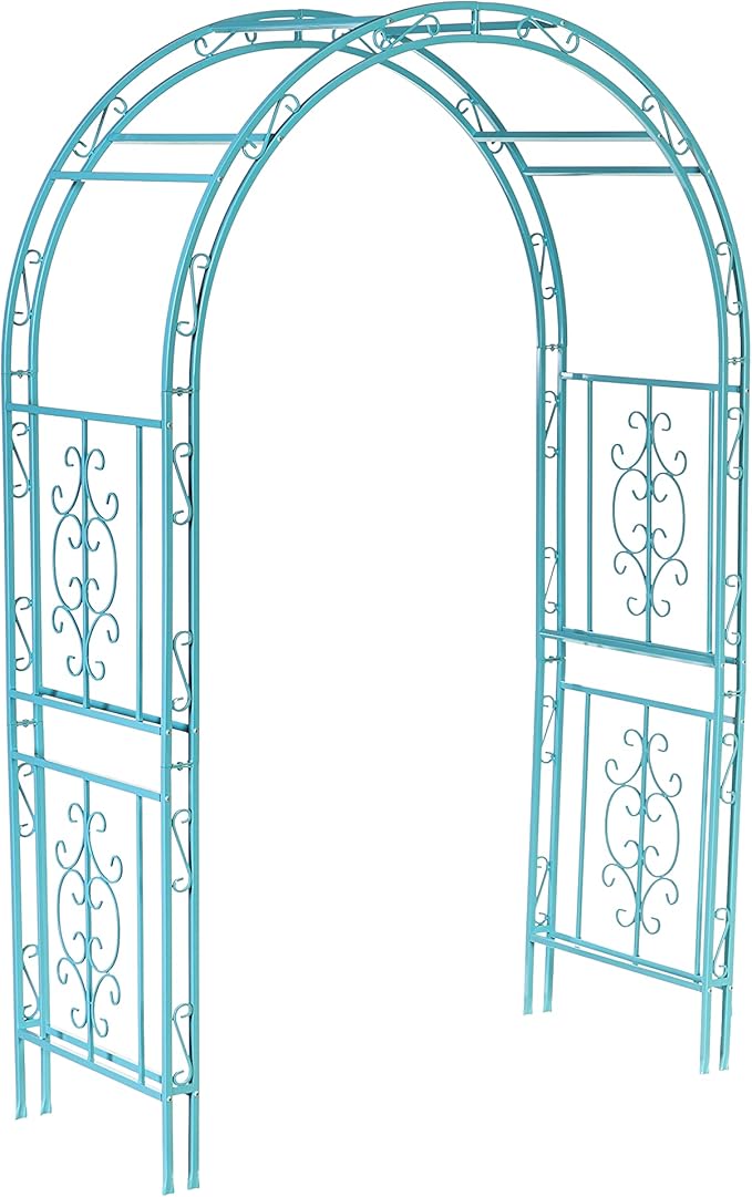 Plow & Hearth Arch Metal Outdoor Garden Arbor, 84 inches Tall, Iron Trellis Lattice for Climbing Plants, Wedding Arch, Outdoor Patio Décor (Blue)
