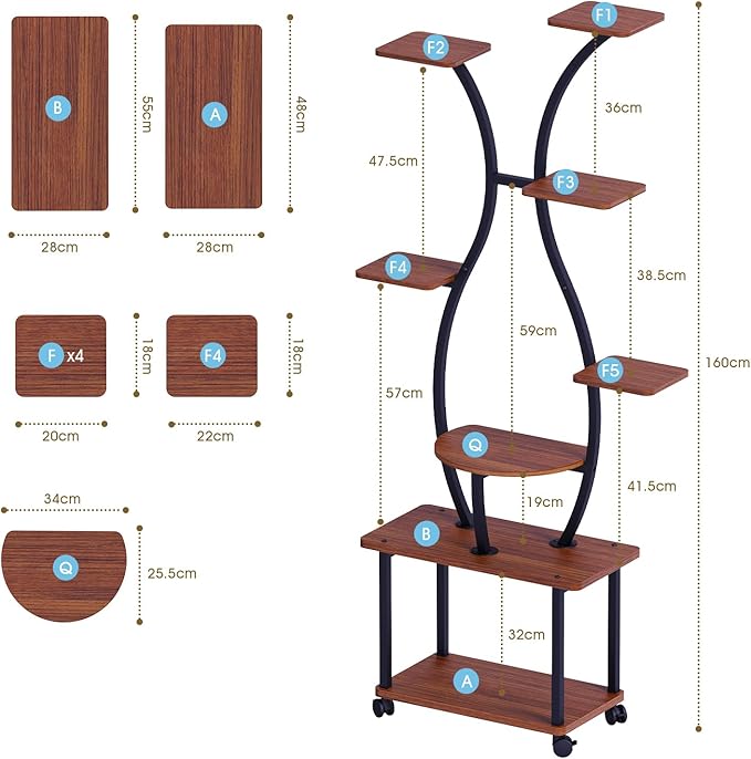 Plant Stand Indoor with Grow Lights-65" Indoor Plant Shelf,8 Tiered Corner Plant Stands for Indoor Plants,Metal Tall Plant Flower Display Shelves for Bedroom Living Room Balcony Patio, (Vase-shape)