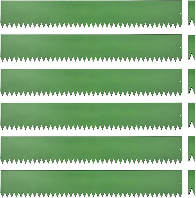 Landscape Edging Kit, Galvanized Steel Edging Landscape Lawn Edging Powder for Lawn Yard, Coated Bendable Metal Strips, No-Dig Hammer-in Edging Border w/Clips (6 INCH 6 PCS, Green)