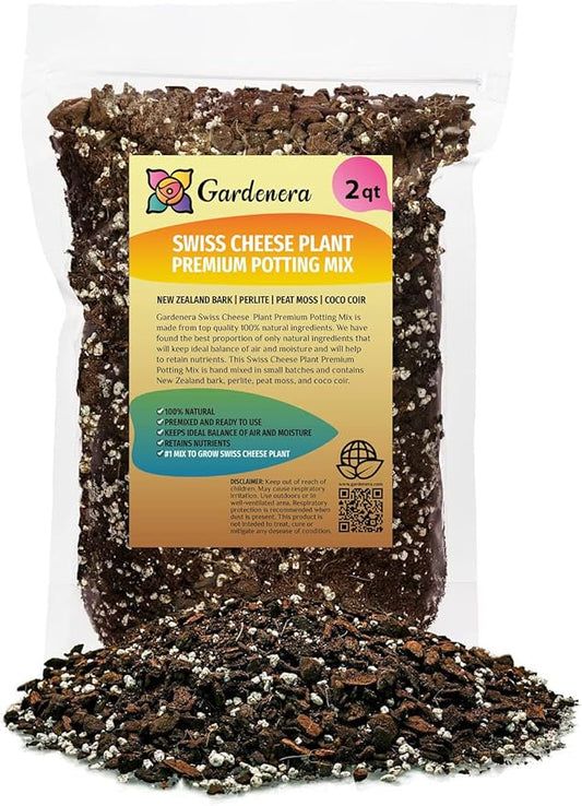 Gardenera Premium Swiss Cheese Plant Potting Mix - Monstera Deliciosa Blend for Optimal Nutrients and Drainage for Healthy Growth - 2 Quart