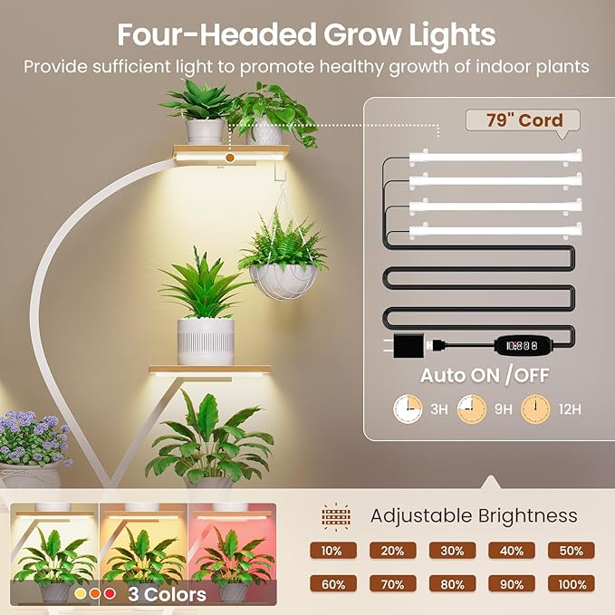 Itaar Plant Stand Indoor with Grow Light, 2-Pack 64" Tall Plant Shelf, 7 Tiered Corner Plant Stand with Wheels, Large Plant Rack Display Shelves, Curved Plant Holder for Living Room, White