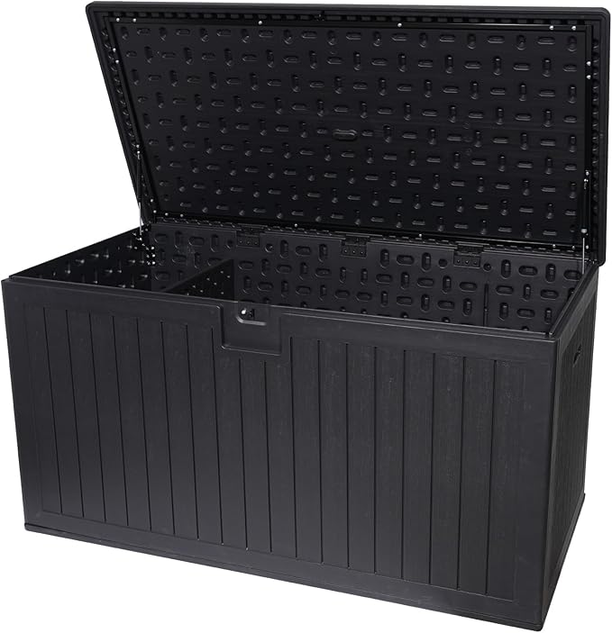 230 Gallon Outdoor Storage Box Waterproof, Extra Large Plastic Outside Deck Box Weatherproof, Resin Patio Storage Bin with Lock and Lids for Pool Equipment and Cusion