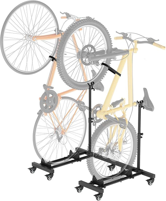 Vertical Bike Stands (2 Pack)，Standing Bike Rack for Garage Floor，Upright Bicycle Floor Stand Indoor Bike Holder with Adjustable Height for Garage & Apartment - for Wheels Sizes up to 29”