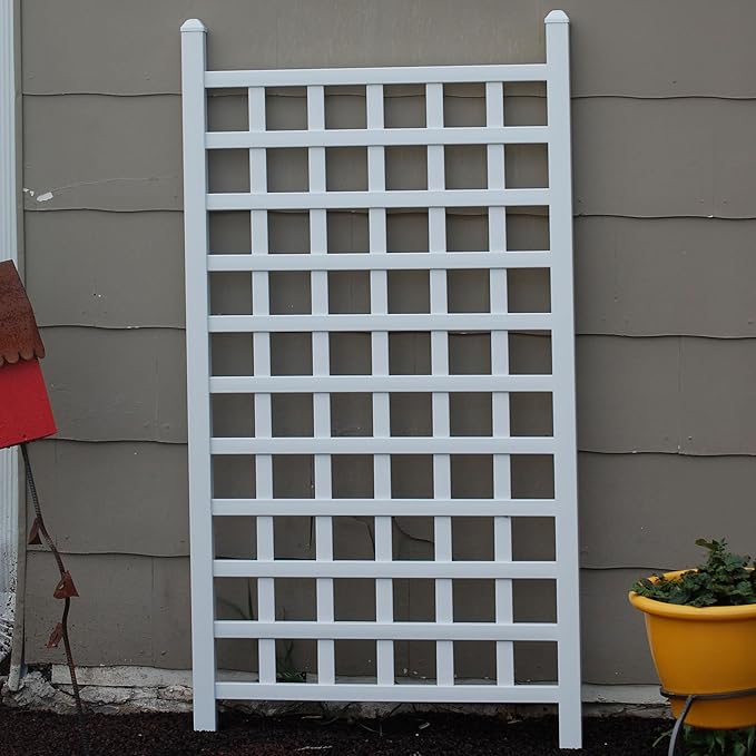 DuraTrel Country Garden Vinyl Trellis, Outdoor Plant Support Frame, White, 35" x 66" - Decorative Grid-Style Lattice for Climbing Vines & Flowers, Use Against Walls, Fences or Freestanding