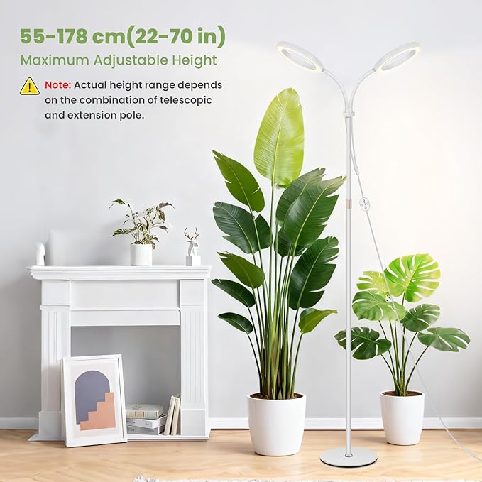 Large Plant Lights for Indoor Growing 24V, 660nm-Enhanced Full Spectrum, LUMILEDS LED Grow Light, 2×6.3in Grow lamp with Timer & Dimming, Adjustable Height 22-70in, 30W, 320μmol/s/m²@6in, K30-W