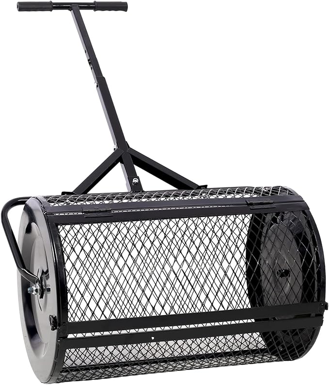 Peat Moss Spreaders for Lawns Compost Spreader Roller 24 x16 Inch Heavy Duty Metal Mesh Dirt Topsoil Spreader for Planting Seeding Garden (24"/41.7"-49.6" L, Black)