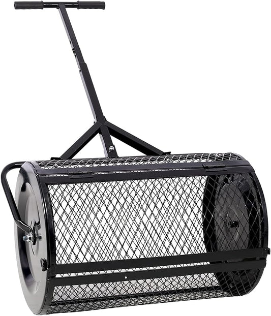Peat Moss Spreaders for Lawns Compost Spreader Roller 24 Inch Heavy Duty Metal Mesh Dirt Topsoil Spreader for Planting Seeding Garden (24"/42"-50" L, Black)