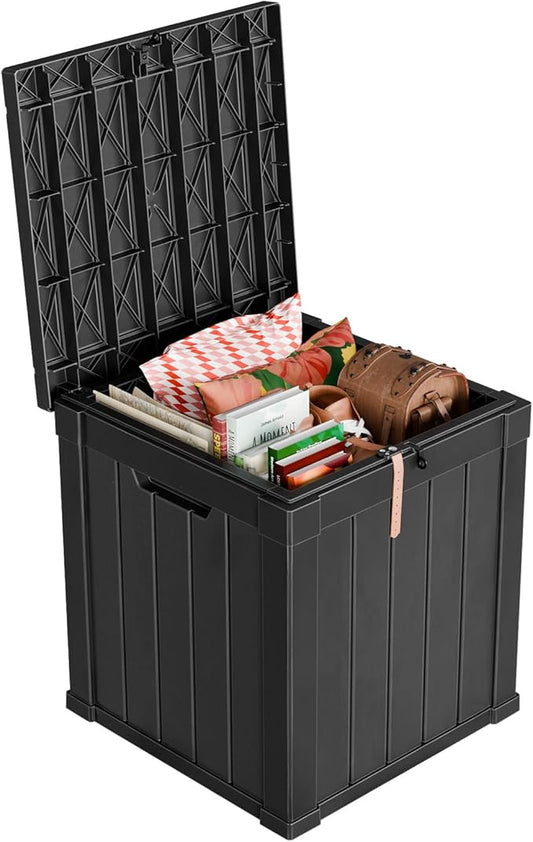 DRATO 50 Gallon Deck Box, Outdoor Storage Box for Patio Cushion, Garden Tools,Waterproof Patio Storage box, Lockable (Black，50 Gallon)