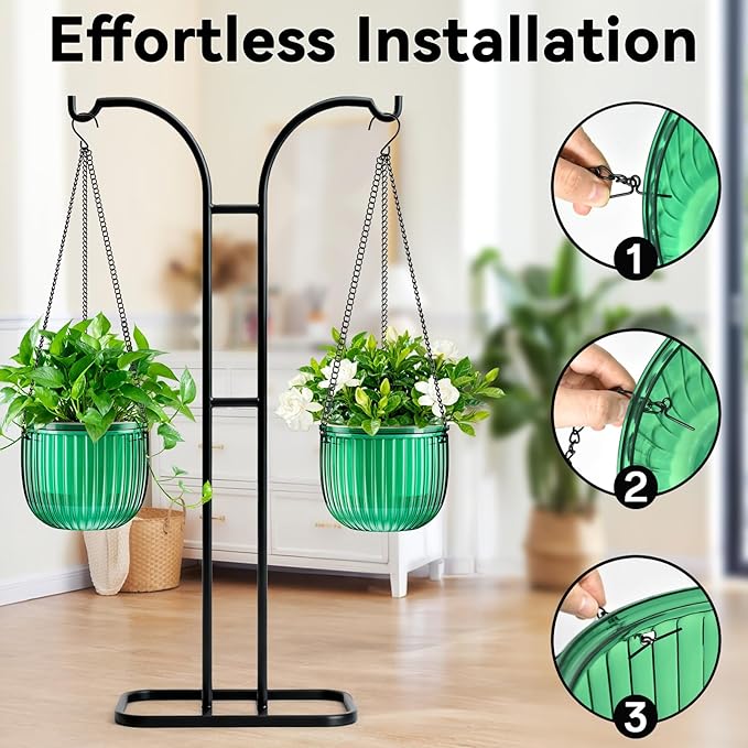 Halatool 2 Pack Hanging Planters Indoor Plant Pots, 6.5" & 8.3" Self Watering Hanging Basket Flower Pot, Translucent Plant Hanger with Drainage Holes for Garden Home Wall Decor (Peacock Green)